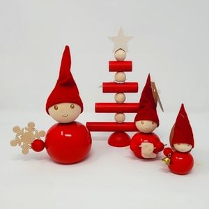 Set of 3 Red AARIKKA Elves (no tree)  - Drops of Joy - Finland - Nordic Design